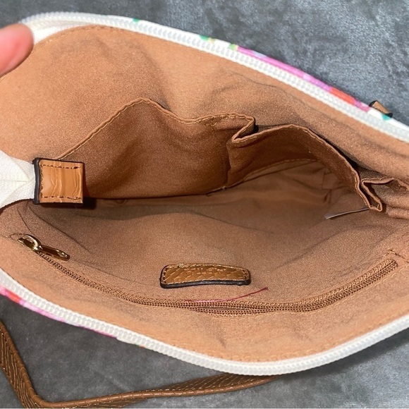 APT 9 Floral Print Crossbody Zippered Pockets and Closure Tan Brown Strap - Picture 6 of 12